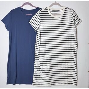 Set of 2 Pact Organic Cotton T Shirt Dress  Sz L Pocket Crewneck Striped Unworn
